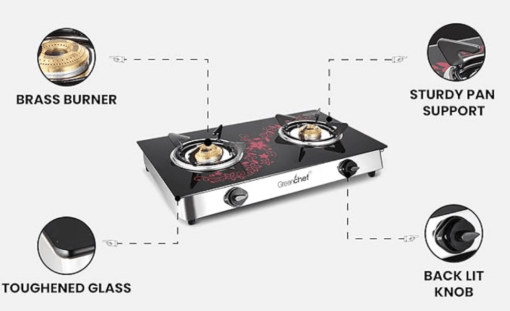 GREENCHEF Crystal Plus 2 Burner Glass Gas Stove (Black , Red), Manual - Image 4